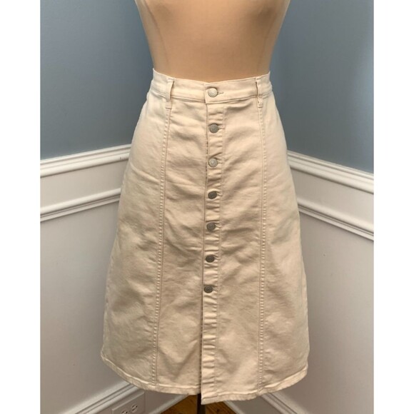 Banana Republic Skirt Womens 6 Denim A-Line Button Front Modest Cotton Stretch - Picture 1 of 9